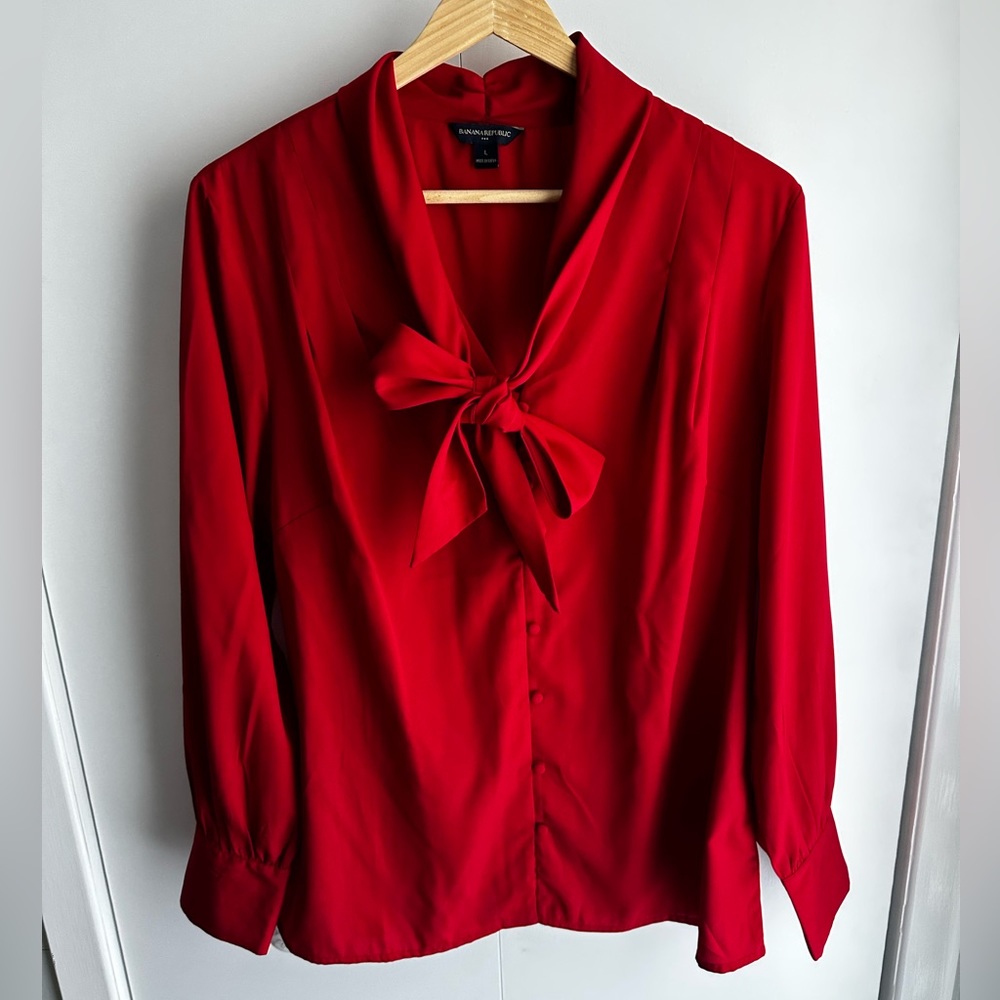 Banana Republic Red Blouse with Pussy Bow